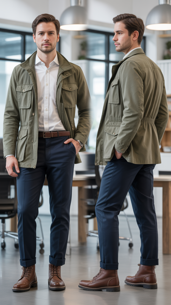 Utility Jacket Over Dress Shirt
