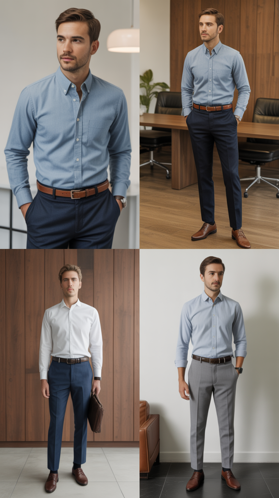 Chambray Shirt and Tailored Trousers Pairing