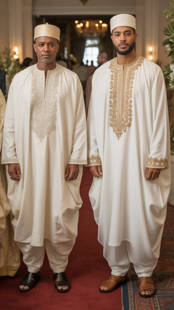  Traditional White Kaftan with Gold Embroidery