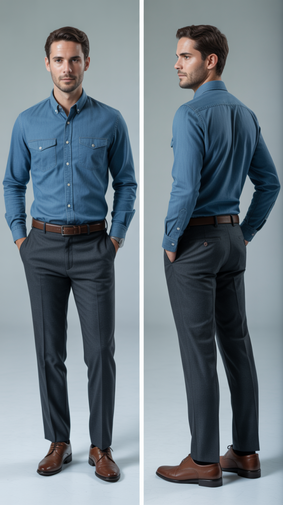 Denim Shirt with Dress Trousers