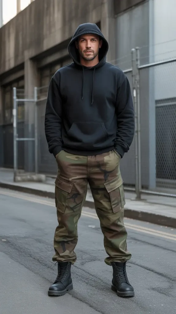 Black Streetwear With Camo Details