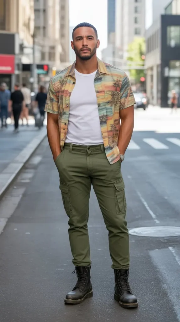 Hawaiian Button Up Shirt With Cargo Pants