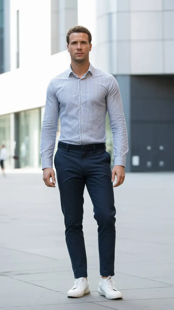  Striped Button Up Shirt With Navy Chinos