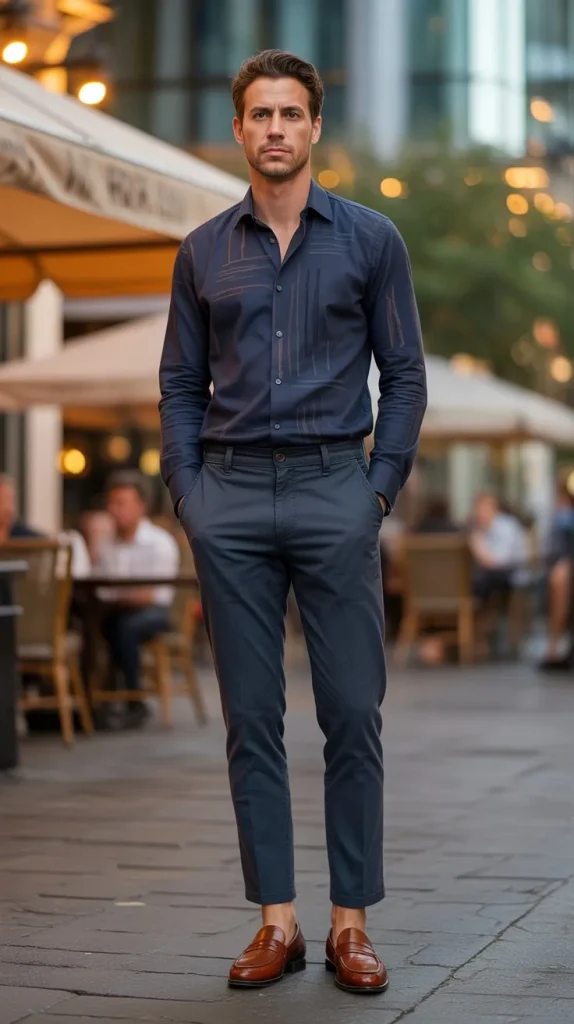  Printed Abstract Shirt With Dark Chinos