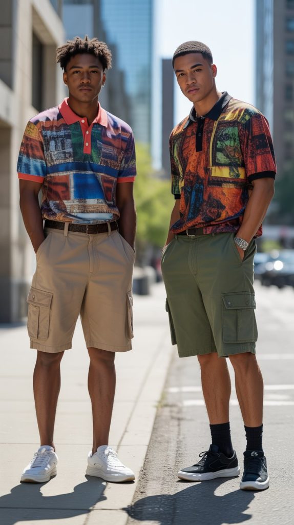  Printed Polo Shirts With Slim Cargo Shorts