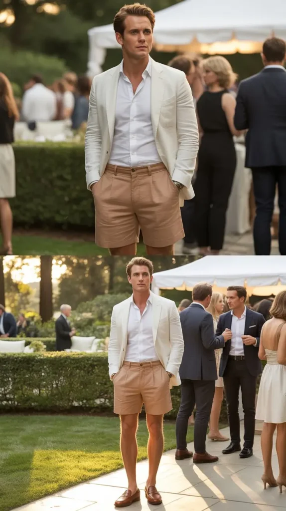 Smart Casual Button Up Shirt With Tailored Shorts and Blazer