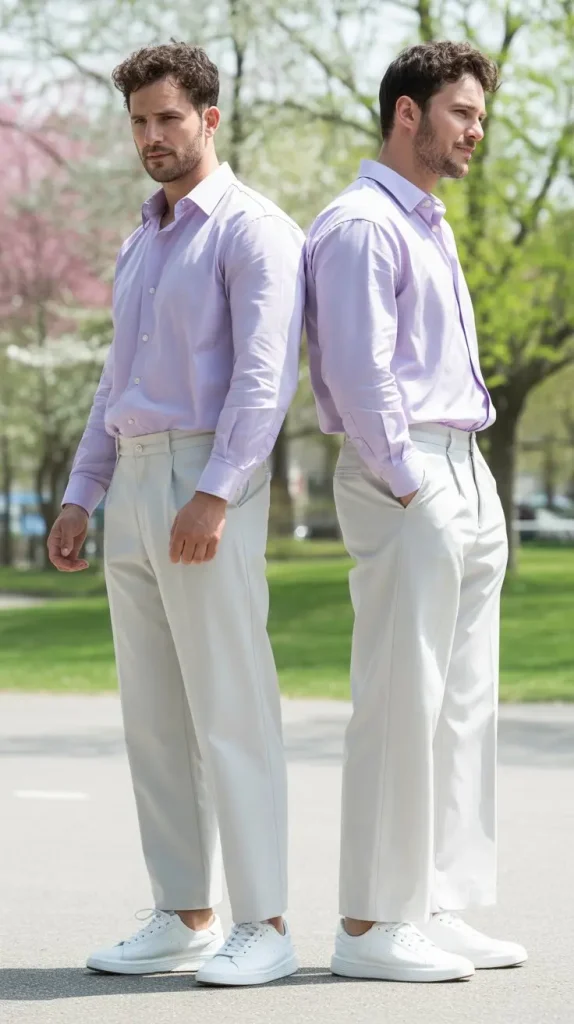 Pastel Button Up Shirt With White Wide Leg Pants