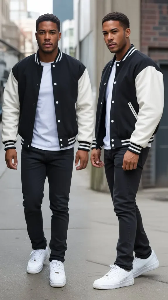 Black Varsity Jacket With Streetwear Basics