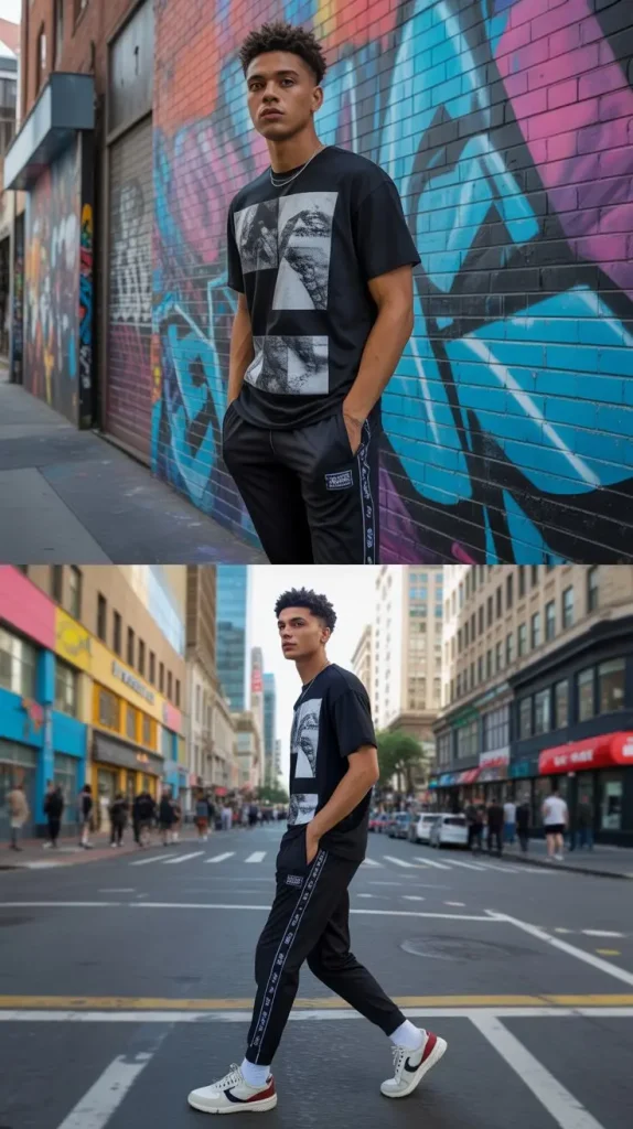 Black Graphic Tee With Track Pants