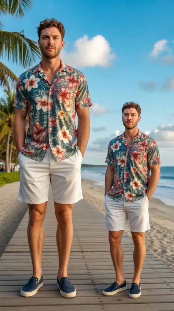  Printed Floral Button Up With White Shorts