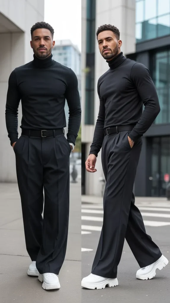 Black Turtleneck With Wide-Leg Pants