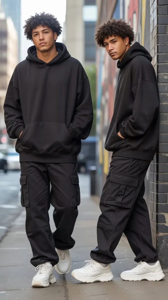 Oversized Black Hoodie With Cargo Pants
