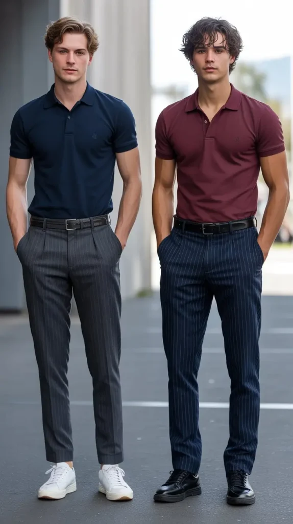 Pinstripe Pants With a Fitted Polo Shirt