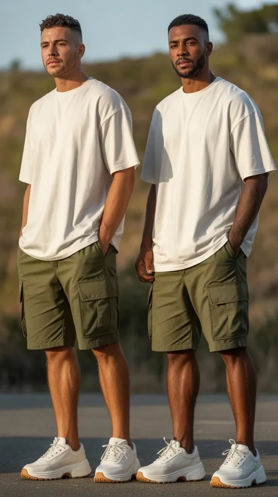 White Tee + Cargo Shorts — The Timeless Chill Combo