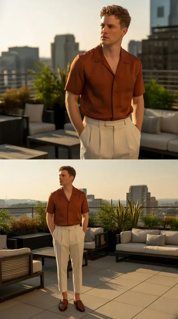 Camp Collar Shirt With Tailored Trousers