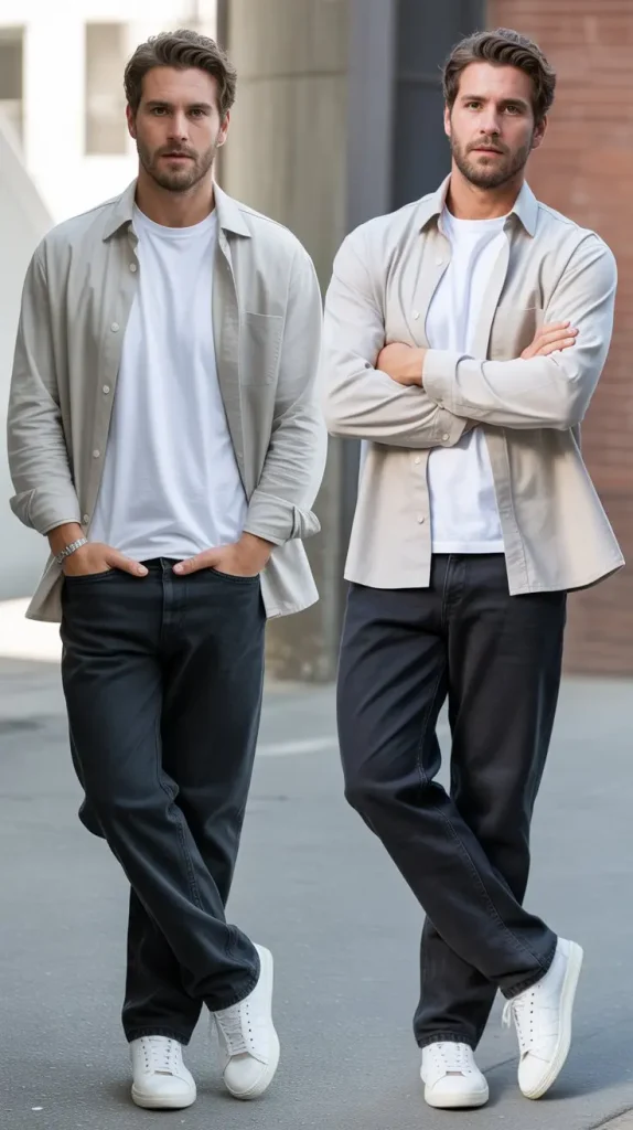 Long Sleeve Shirt as a Jacket Over a Plain T-Shirt