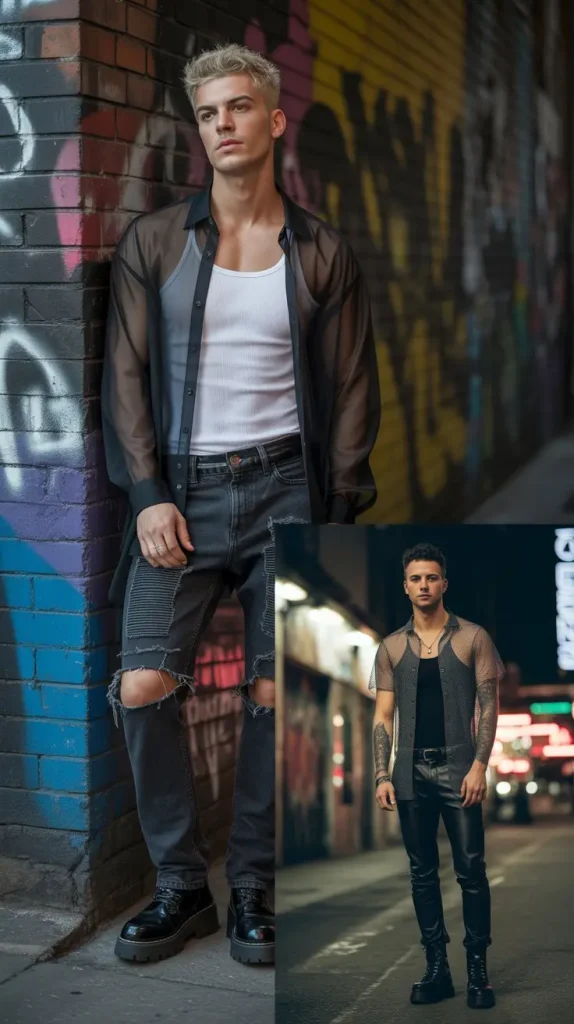 Sheer Button Up Shirt With Layered Tank Top