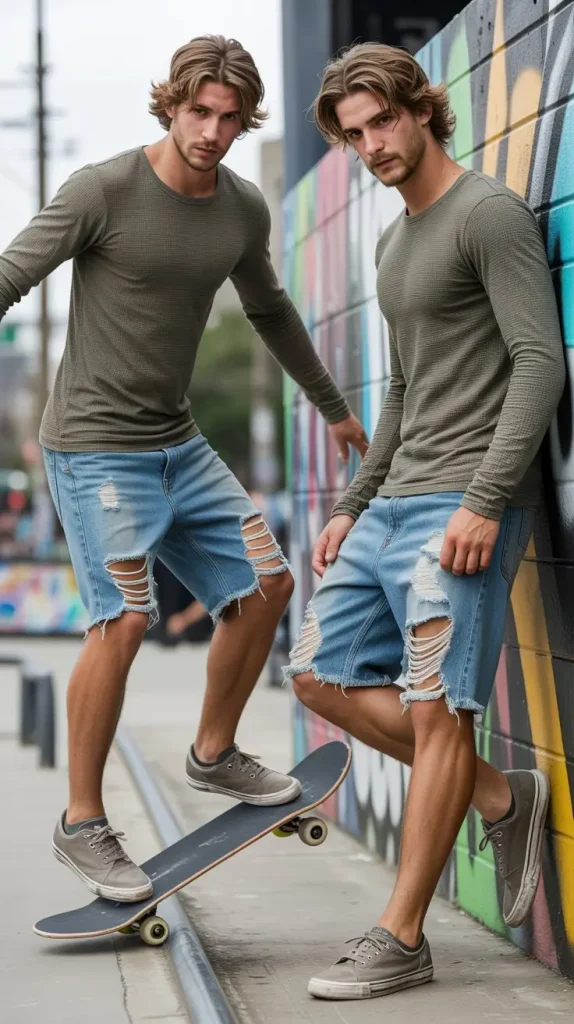 Long Sleeve Thermal + Jorts + Skate Shoes