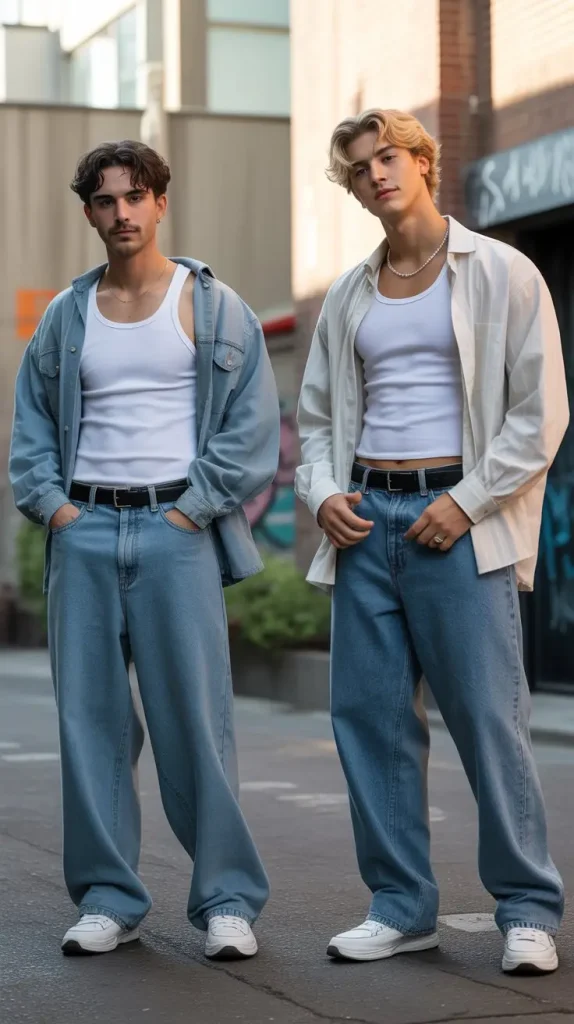  Baggy Denim Jeans With a White Tank Top
