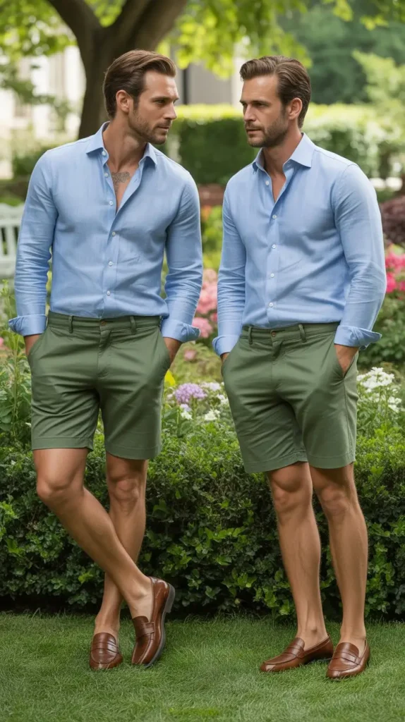 Chambray Shirt Tucked Into Tailored Shorts
