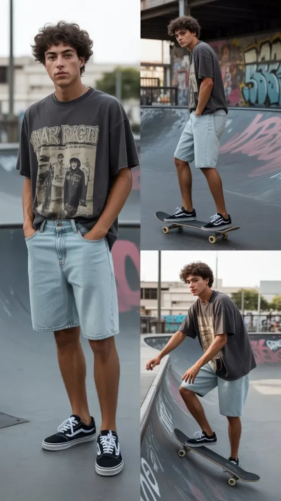 Vintage Band Tee + Jorts + Vans Old Skool