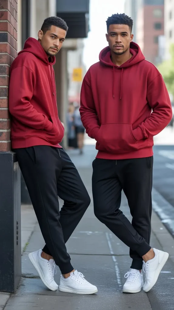  Classic Red Hoodie with Black Joggers