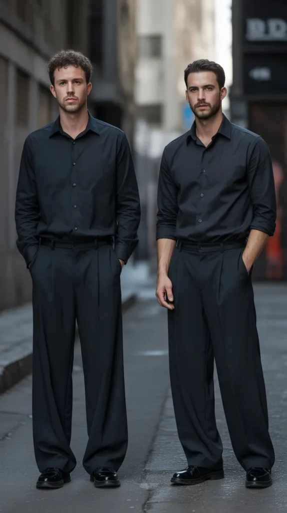 Black Button Up Shirt With Wide Leg Pants