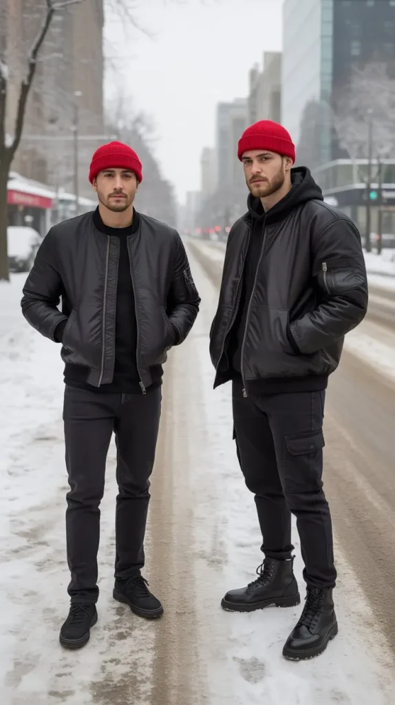 Red Beanie with Monochrome Outfit