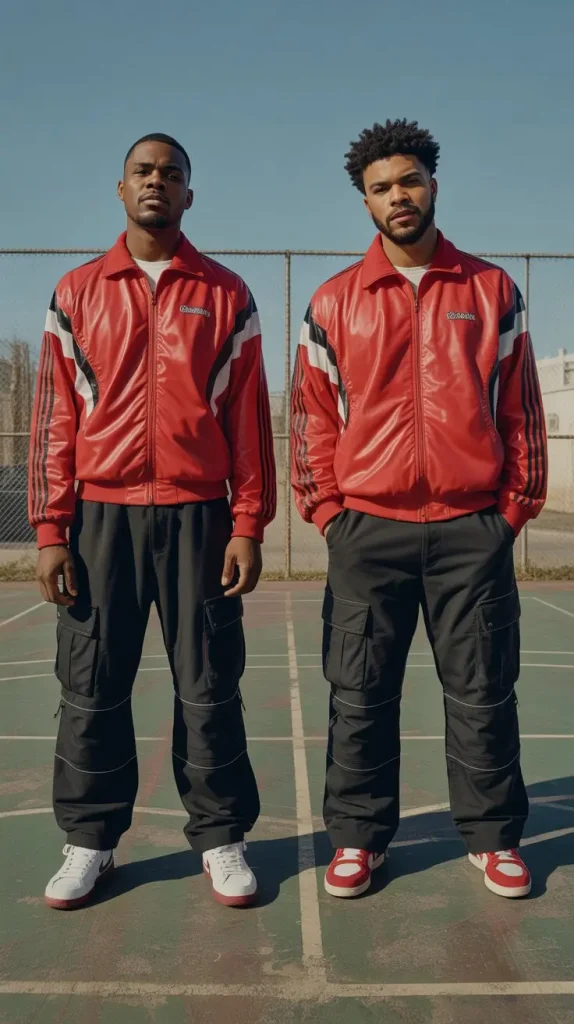 Red Track Jacket with Streetwear Mix