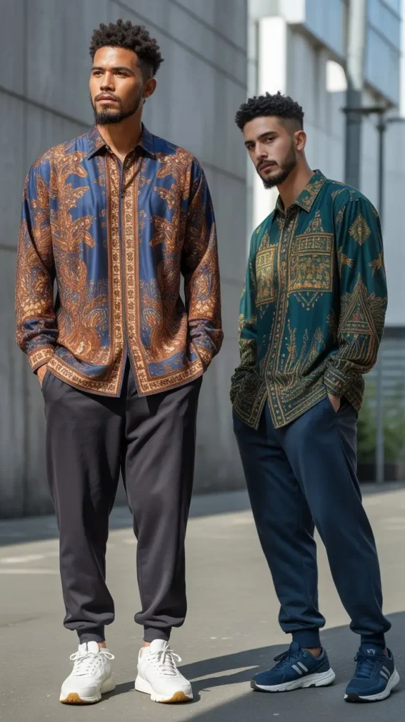 Batik or Ethnic Print Button Up With Joggers
