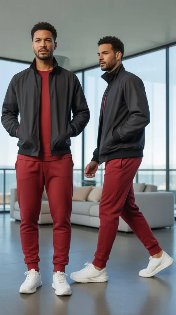 Red Sweatpants with Technical Jacket
