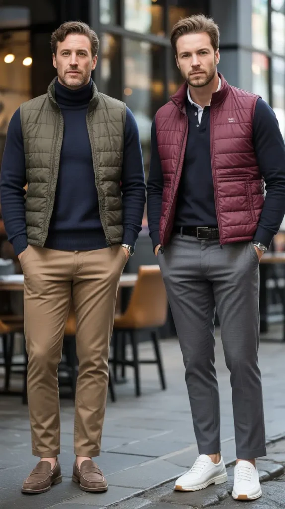 Polo Neck Base + Quilted Gilet + Slim Trousers