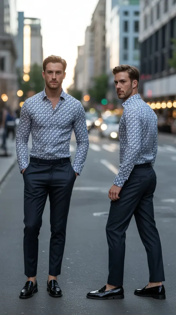  Printed Geometric Shirt With Black Slim Pants