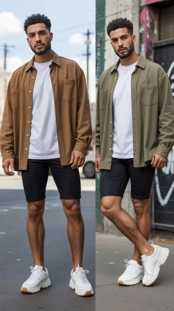  Oversized Button Up Shirt With Biker Shorts