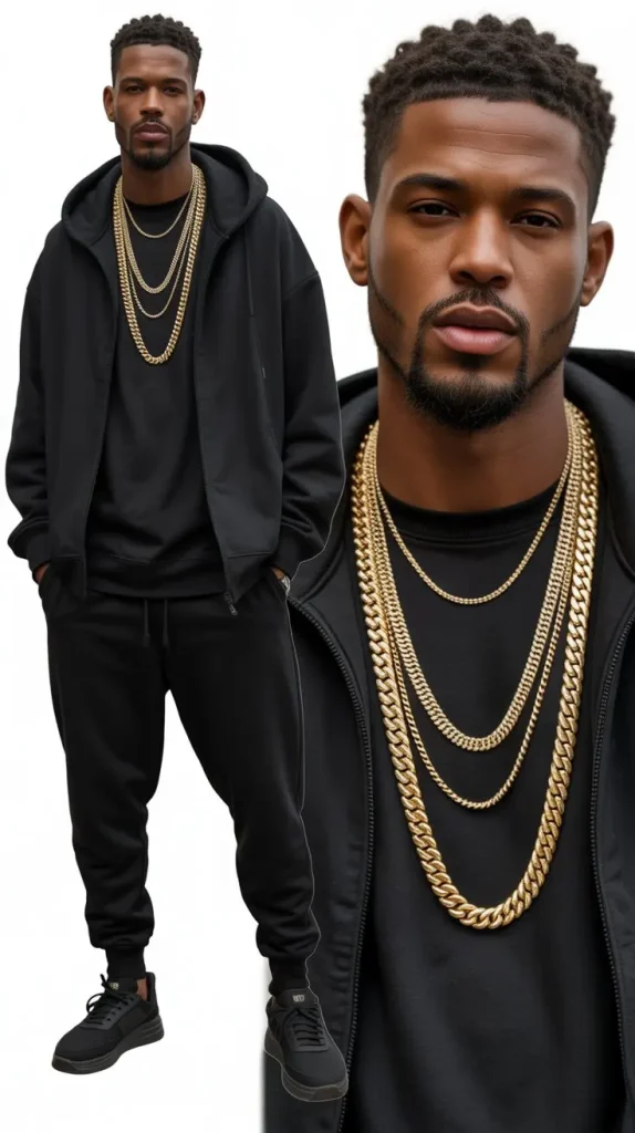 Black Streetwear With Chain Accessories