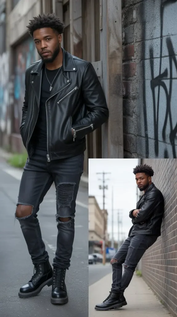 Leather Jacket and Distressed Jeans