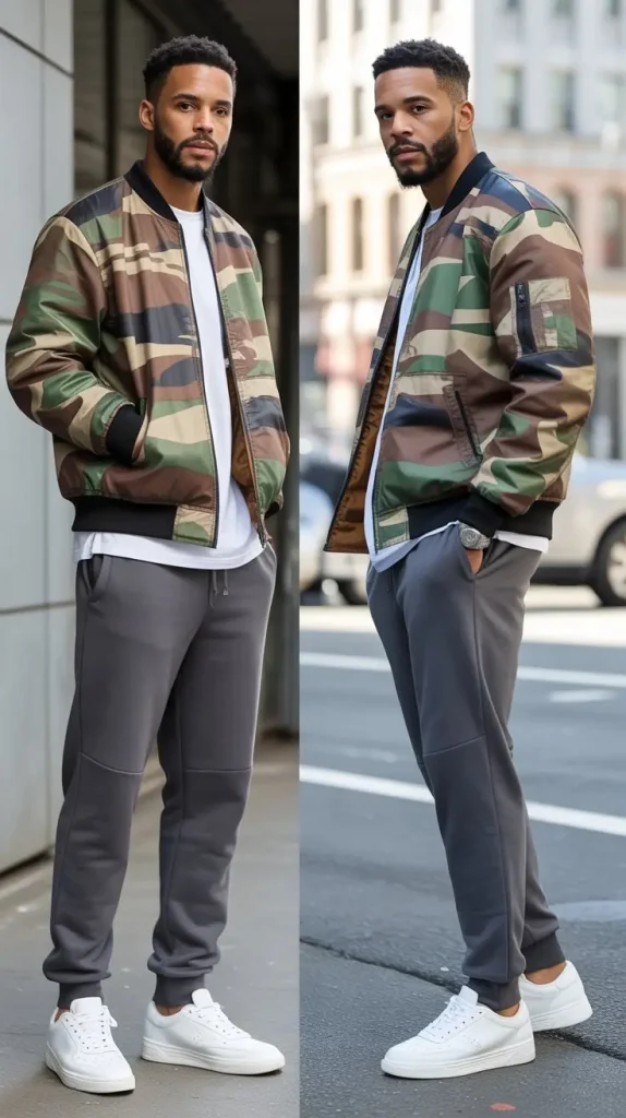 Camo Jacket and Solid Sweats